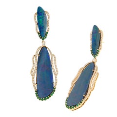 18 Karat Gelbgold 21,17 Karat Boulder Opal Doublet Smaragd-Diamant-Tropfen-Ohrringe