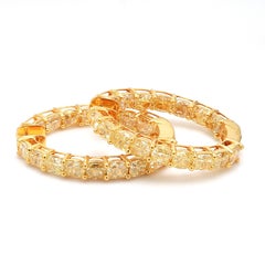 Créoles fantaisie en or jaune 18 carats avec diamants jaunes intenses de 21,76 carats