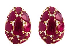18 Karat Yellow Gold 24.92 Cara Ruby and Diamond Stud "Two-Way" Earrings