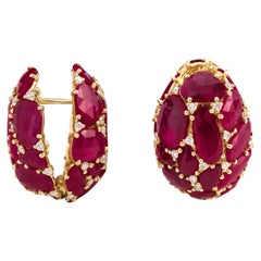 18 Karat Yellow Gold 24.92 Cara Ruby and Diamond Stud "Two-Way" Earrings