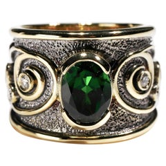 Bague à anneau cigare en or jaune 18 carats, tourmaline 2,5 carats et diamants, taille US 7