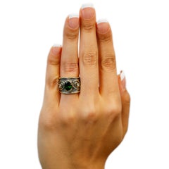18 Karat Yellow Gold 2.5 Carat Tourmaline and Diamond Cigar Band Ring US Size 8