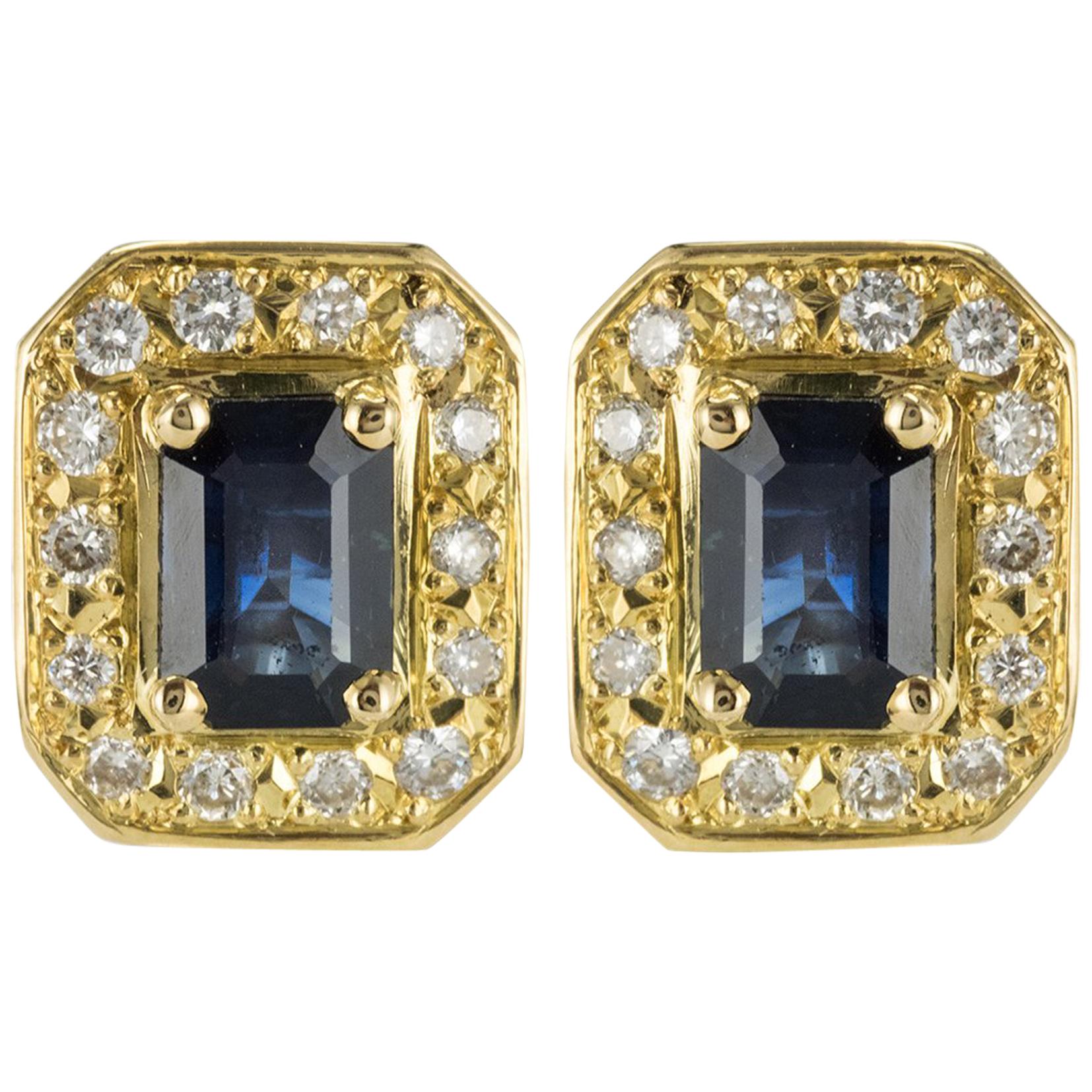 18 Karat Yellow Gold 2.50 Carat Sapphire Diamond Stud Earrings