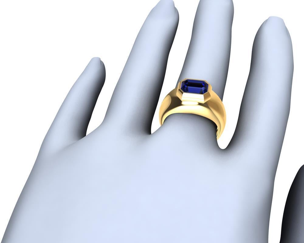 For Sale:  18 Karat Yellow Gold 2.54 Carat Blue Sapphire Sculpture Ring 10