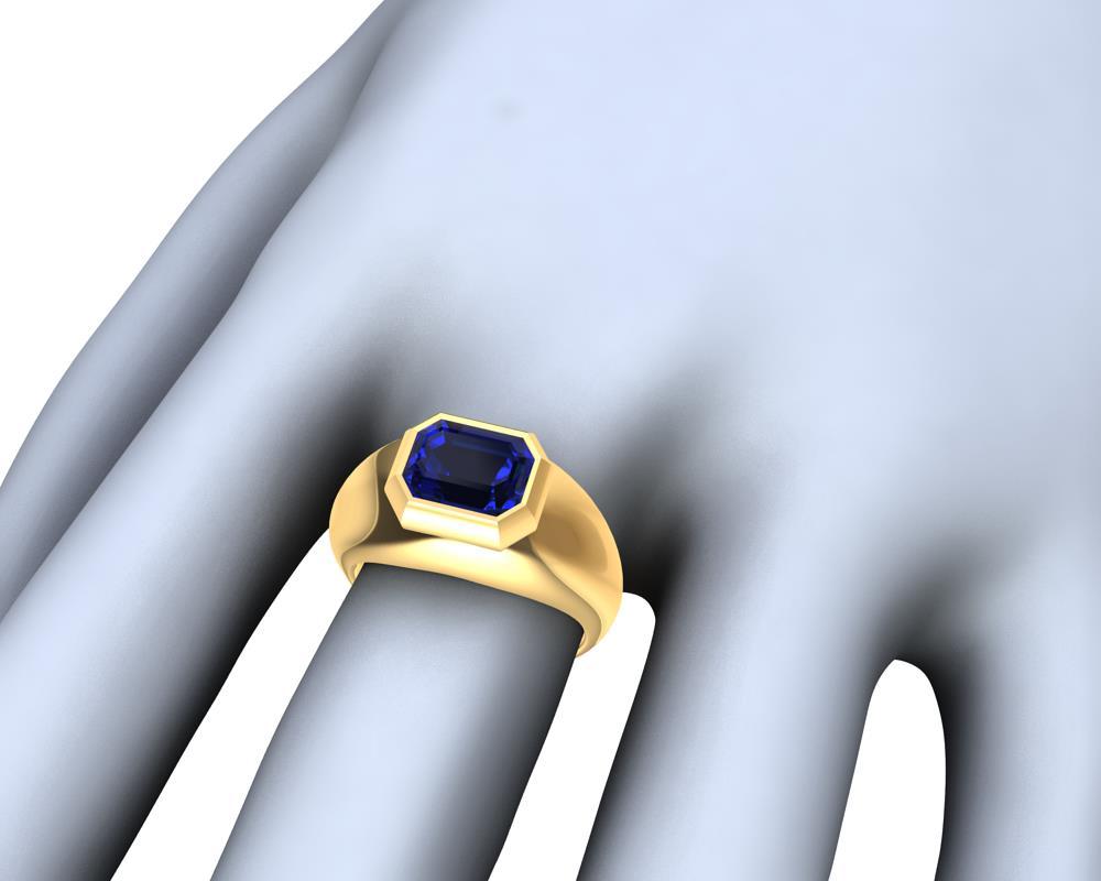 For Sale:  18 Karat Yellow Gold 2.54 Carat Blue Sapphire Sculpture Ring 5