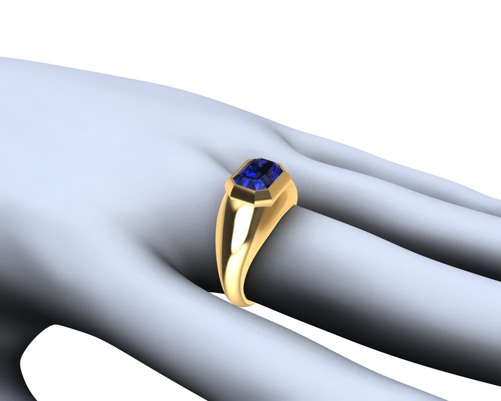 For Sale:  18 Karat Yellow Gold 2.54 Carat Blue Sapphire Sculpture Ring 7