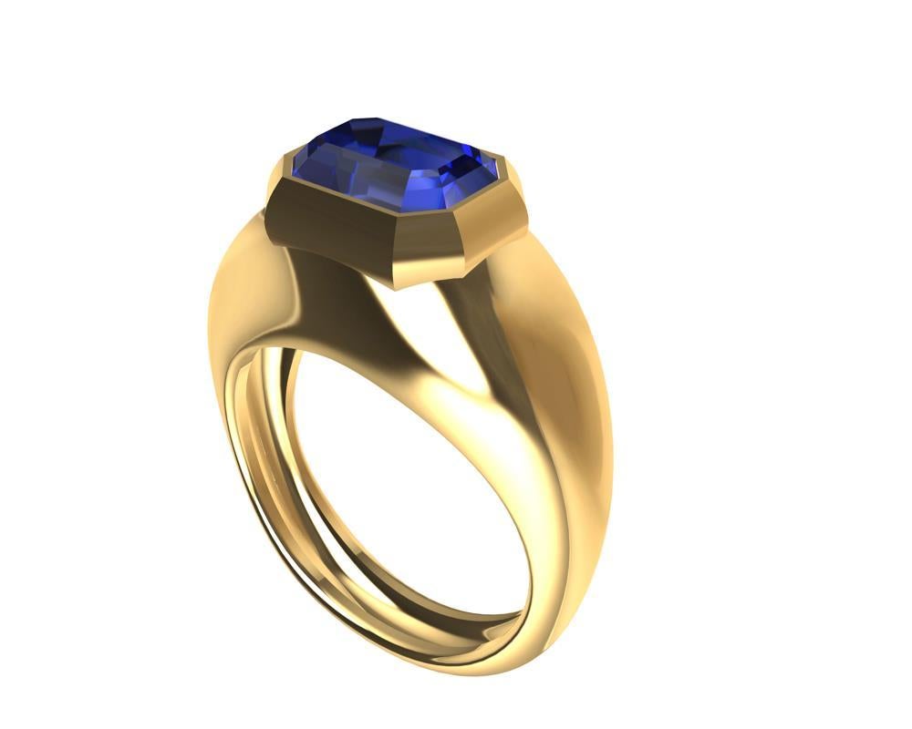 For Sale:  18 Karat Yellow Gold 2.54 Carat Blue Sapphire Sculpture Ring 8