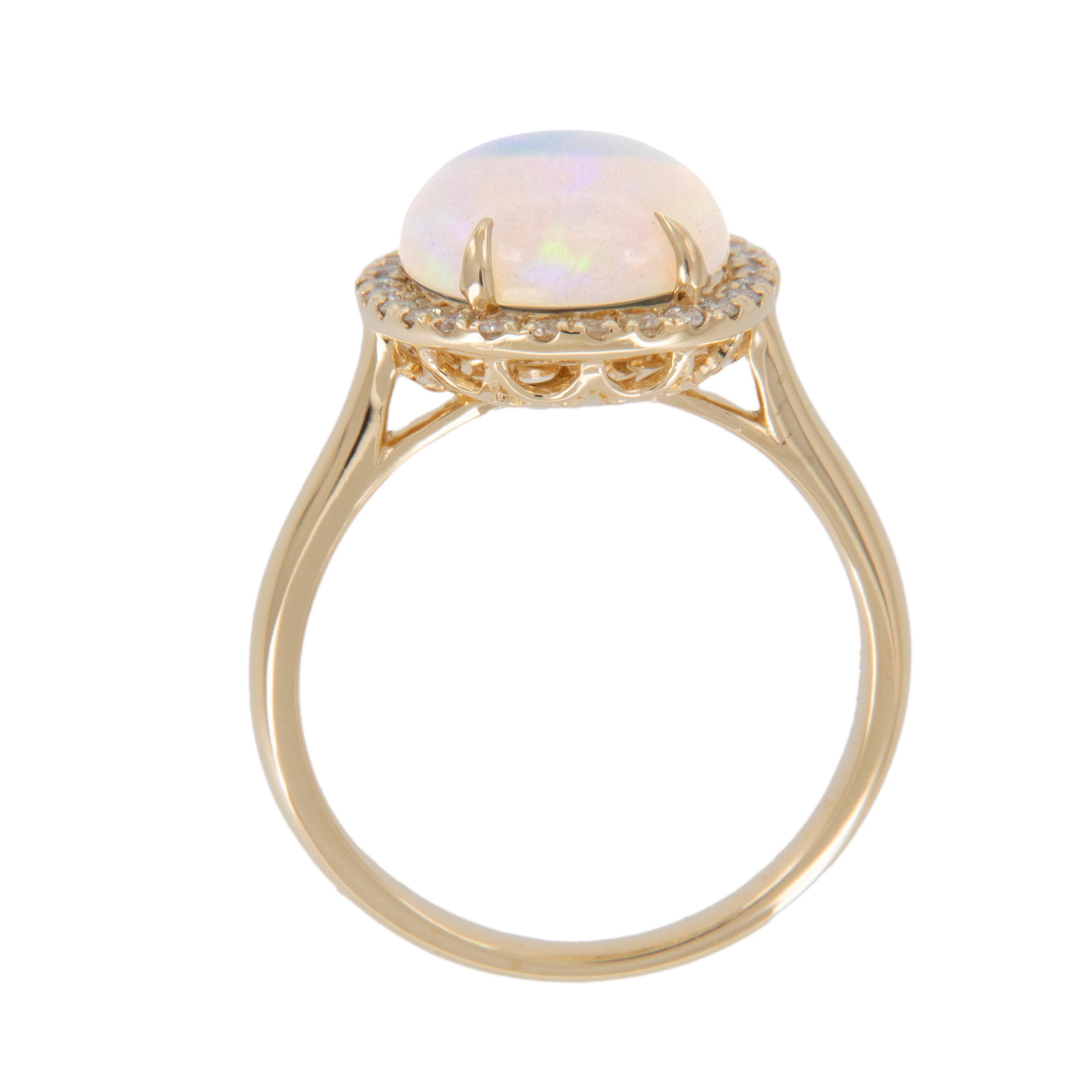 Cabochon 18 Karat Yellow Gold 2.60 Carat Opal and 0.26 Cttw Diamond Ring For Sale
