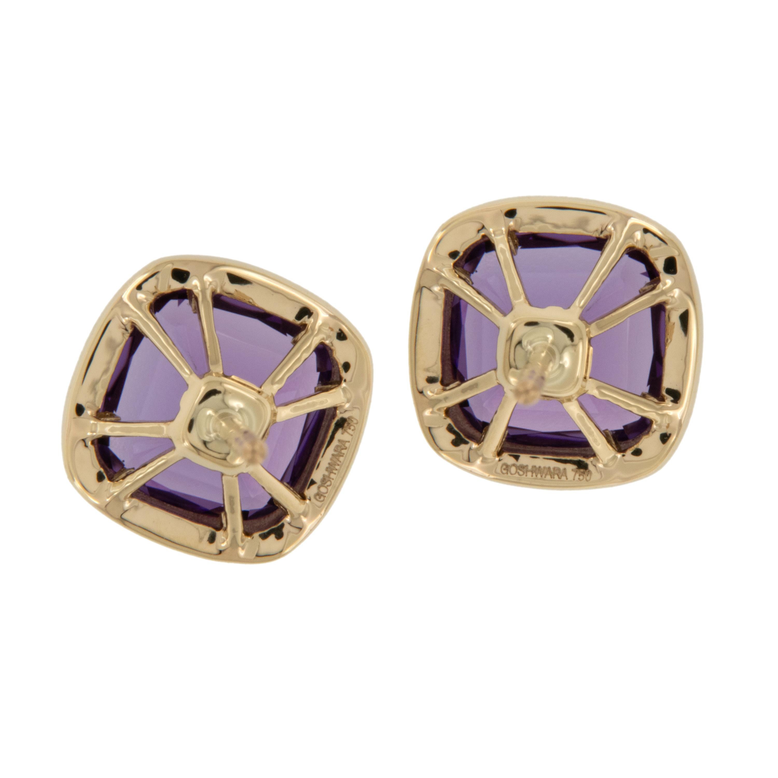 18 Karat Gelbgold 2,68 Karat Amethyst Manhattan Ring von Goshwara (Kissenschliff) im Angebot