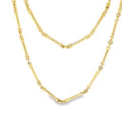 18 Karat Yellow Gold 2.6mm Bar Link Necklace, 35”