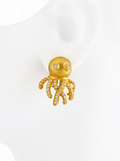 18 Karat Yellow Gold 2.7 Carat Diamond OCTOPUS Earrings by John Landrum Bryant