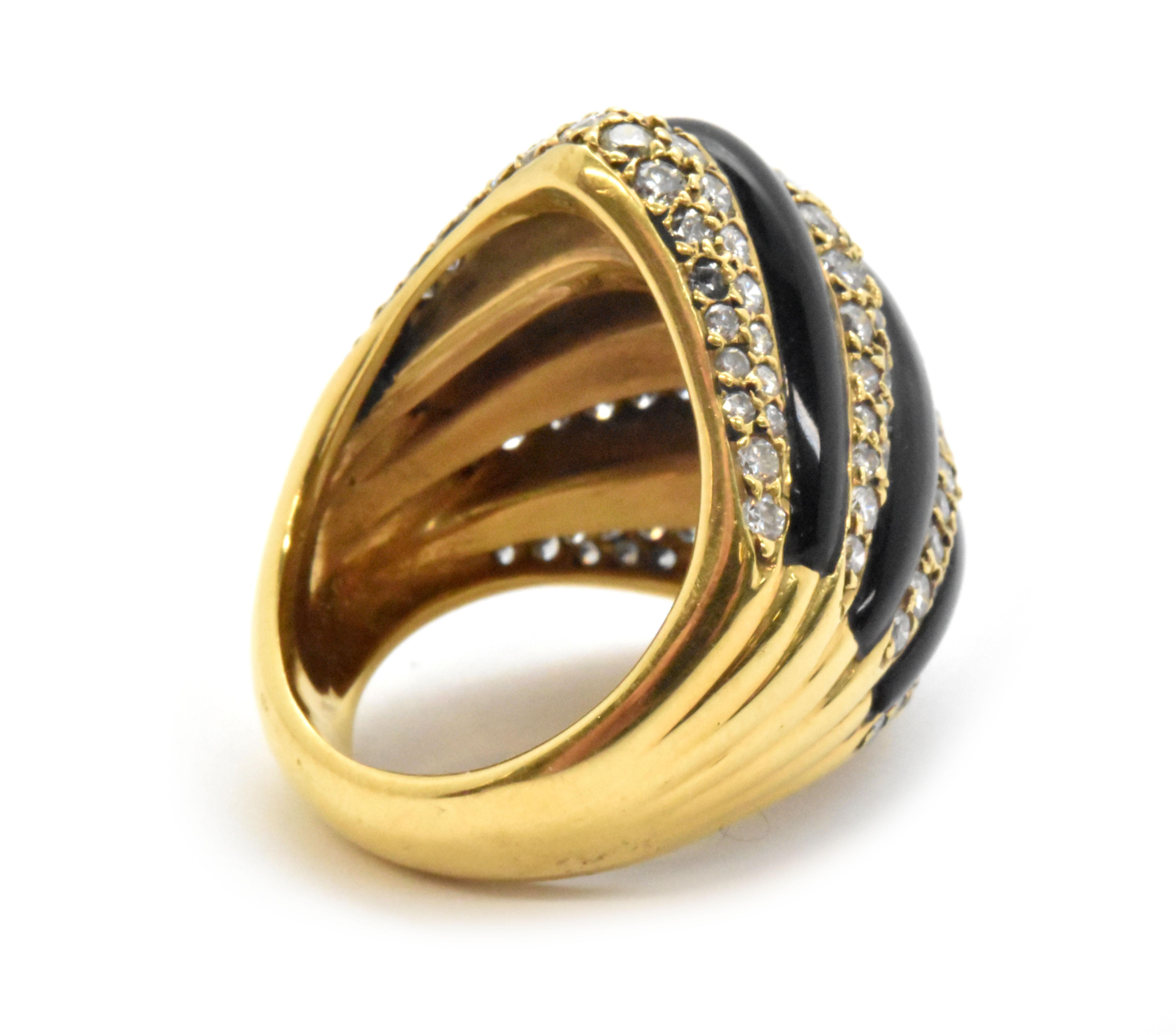 Modern 18 Karat Yellow Gold, 2.80 Carat Diamond and Onyx Dome Ring