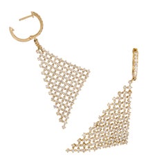 18 Karat Yellow Gold 2.84 Cttw Diamond Mesh Sail Dangle Earrings
