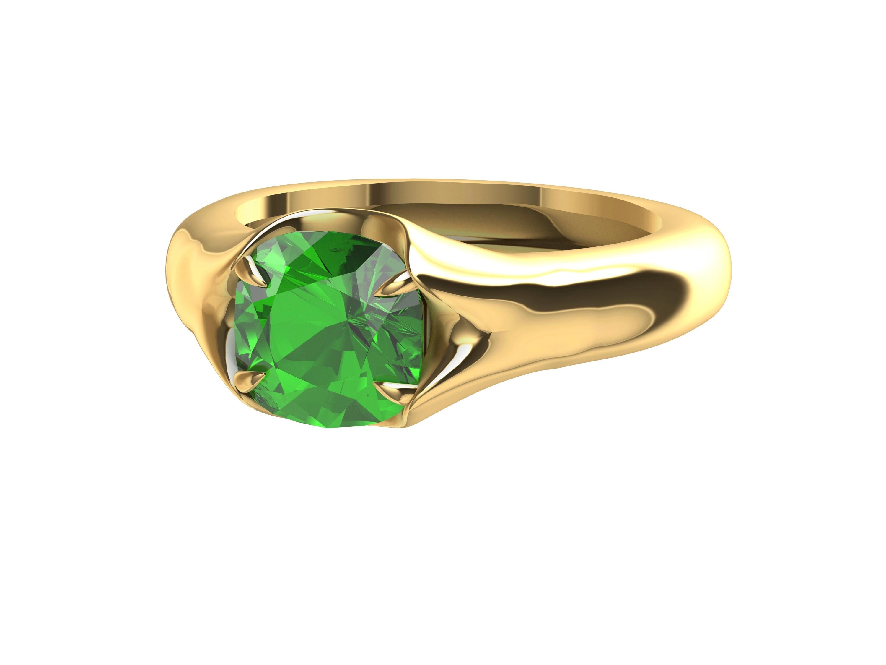18 Karat Yellow Gold 2.87 Carat Emerald Cushion Cut Sculpture Ring 6