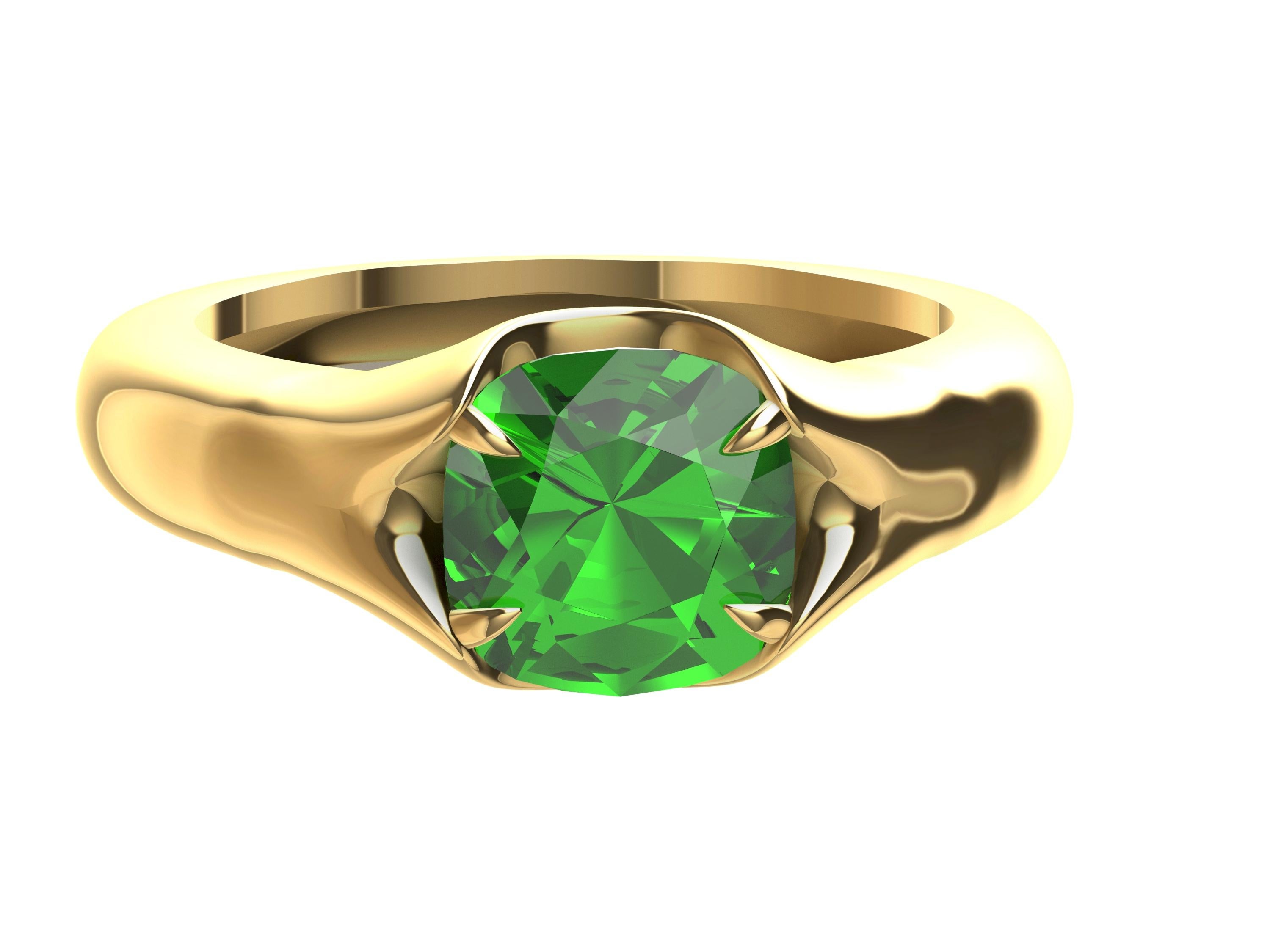 18 Karat Yellow Gold 2.87 Carat Emerald Cushion Cut Sculpture Ring 7