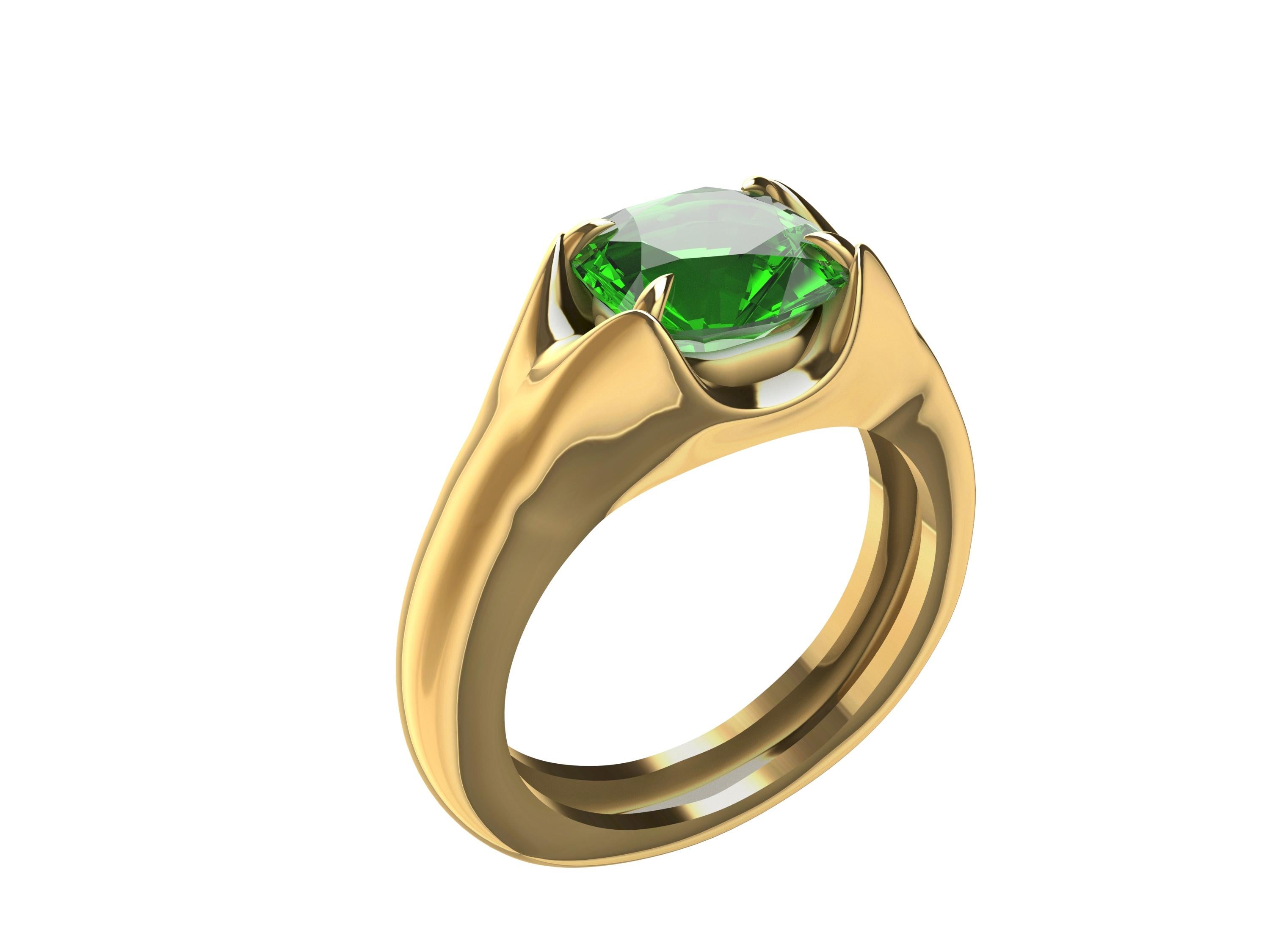 18 Karat Yellow Gold 2.87 Carat Emerald Cushion Cut Sculpture Ring 8