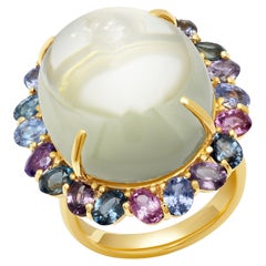 18 Karat Yellow Gold 28.83 Carats Green Moonstone Multi Spinel Cocktail Ring