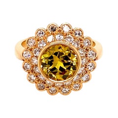 18 Karat Yellow Gold 2.95 Carat Yellow Sapphire Diamond Double Cluster Ring