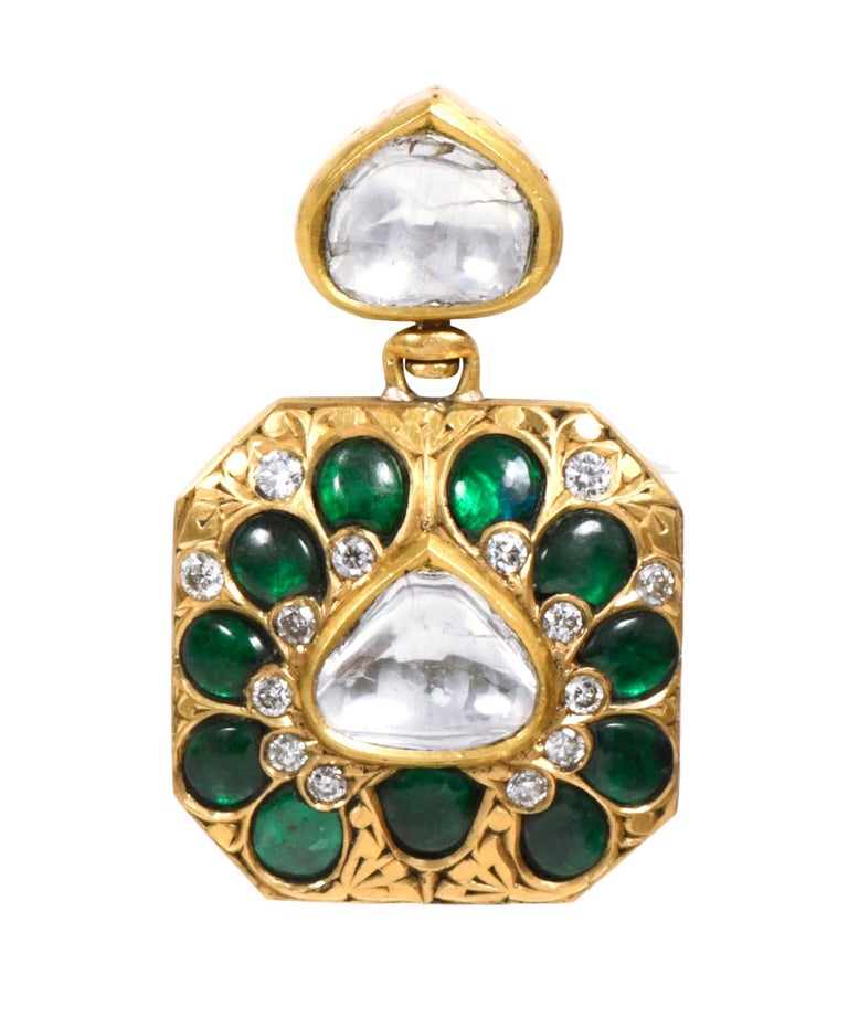 18 Karat Yellow Gold 29.90 Carat Diamond, Emerald, and Sapphire Dangle Earrings For Sale 4