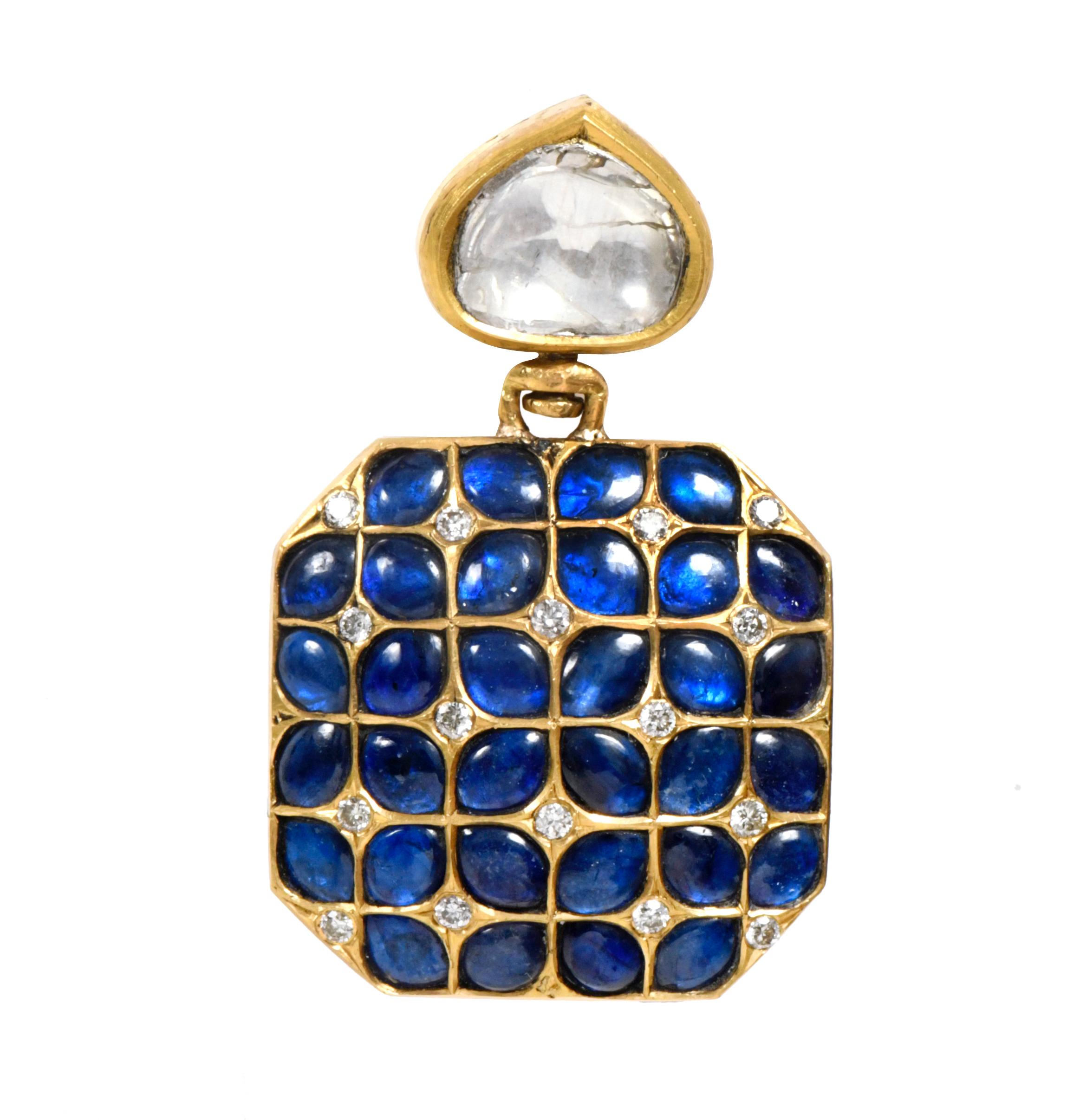 18 Karat Yellow Gold 29.90 Carat Diamond, Emerald, and Sapphire Dangle Earrings For Sale 5