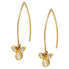 18 Karat Yellow Gold 3 Petal Hook Earrings with Uncut Diamonds