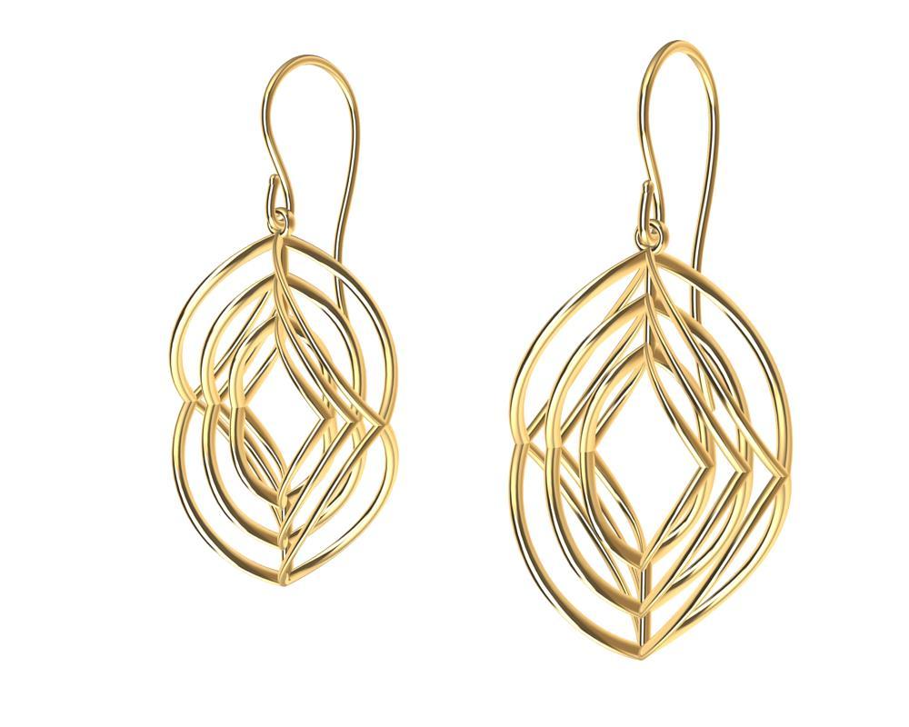 Contemporary 18 Karat Yellow Gold 3 Rhombus Earrings For Sale