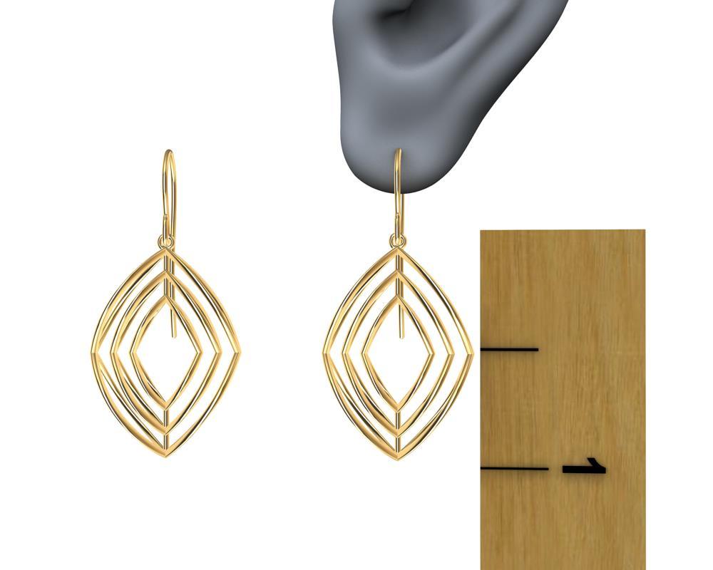 18 Karat Yellow Gold 3 Rhombus Earrings For Sale 1