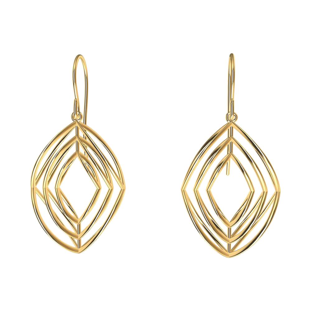 18 Karat Yellow Gold 3 Rhombus Earrings