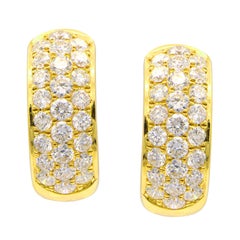 18 Karat Yellow Gold 3 Rows Diamond Hoop Earrings
