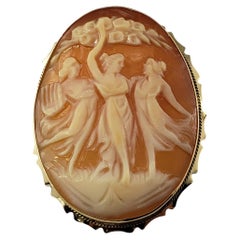 Vintage 18 Karat Yellow Gold 3 Women Cameo Brooch/Pendant #18797