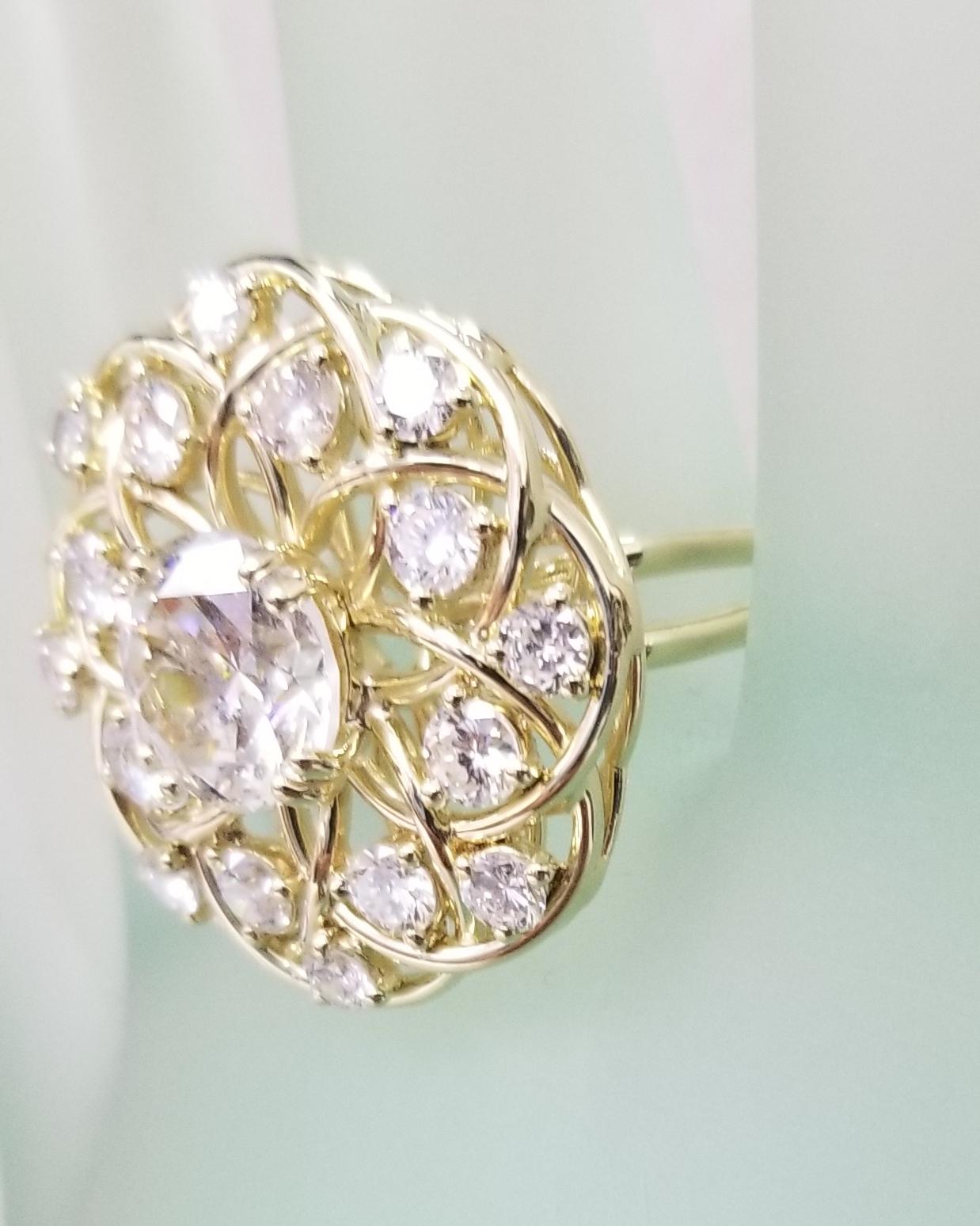 EGL Certified F SI2  3.00Cts. Diamond 18K Yellow Gold Ring 