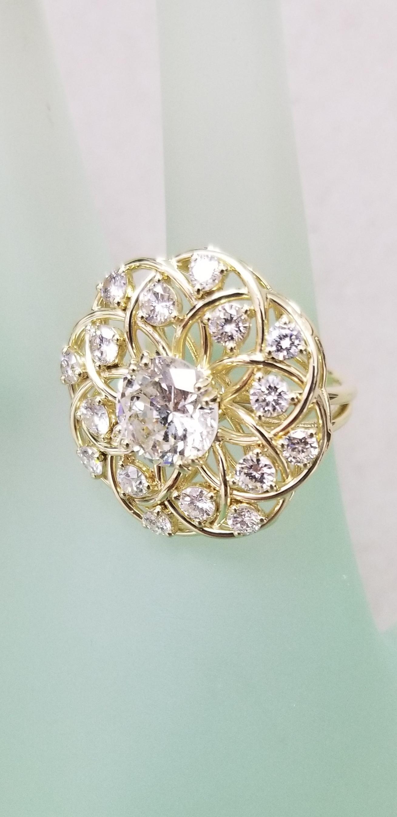 EGL Certified F SI2  3.00Cts. Diamond 18K Yellow Gold Ring 