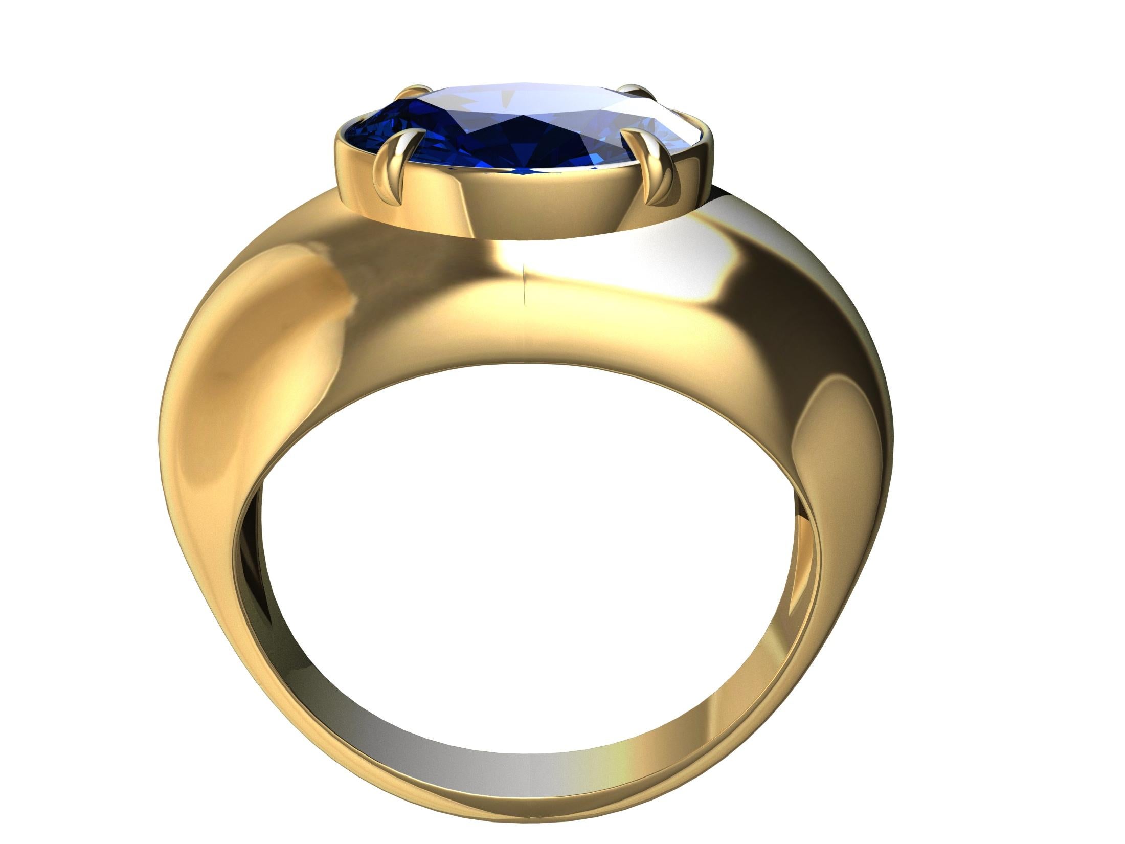 For Sale:  18 Karat Yellow Gold 3.15 Carat  Blue Sapphire Dome Ring 2