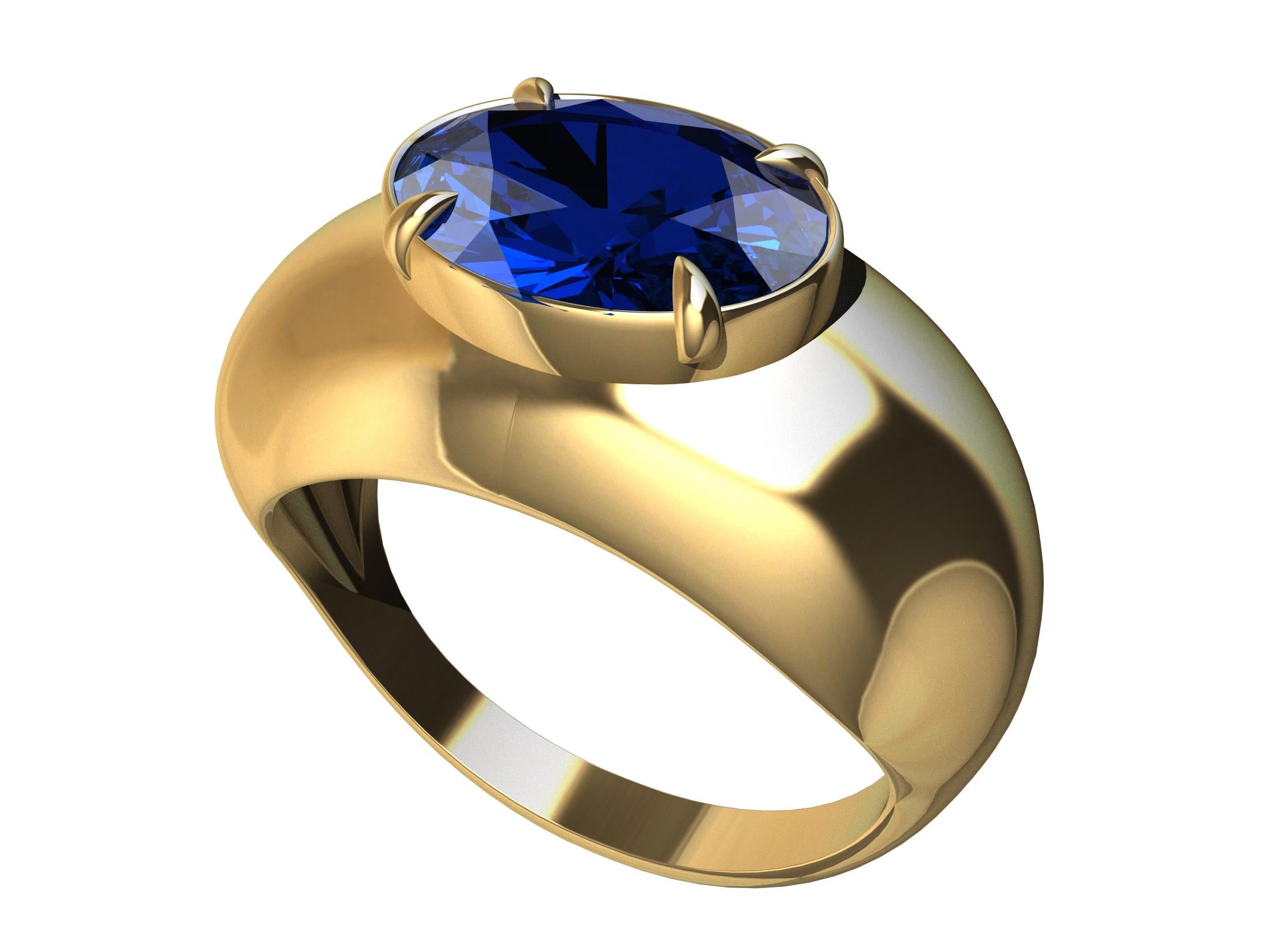 For Sale:  18 Karat Yellow Gold 3.15 Carat  Blue Sapphire Dome Ring 3