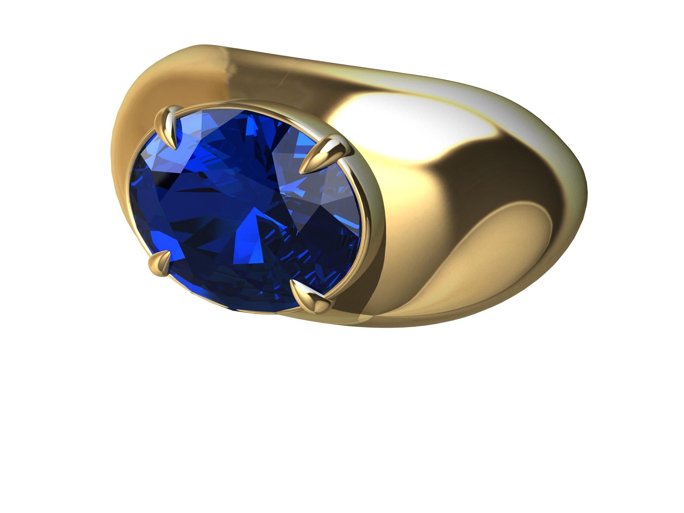 For Sale:  18 Karat Yellow Gold 3.15 Carat  Blue Sapphire Dome Ring 4