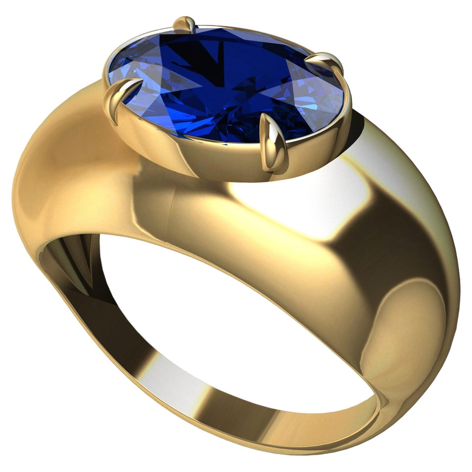 For Sale:  18 Karat Yellow Gold 3.15 Carat  Blue Sapphire Dome Ring
