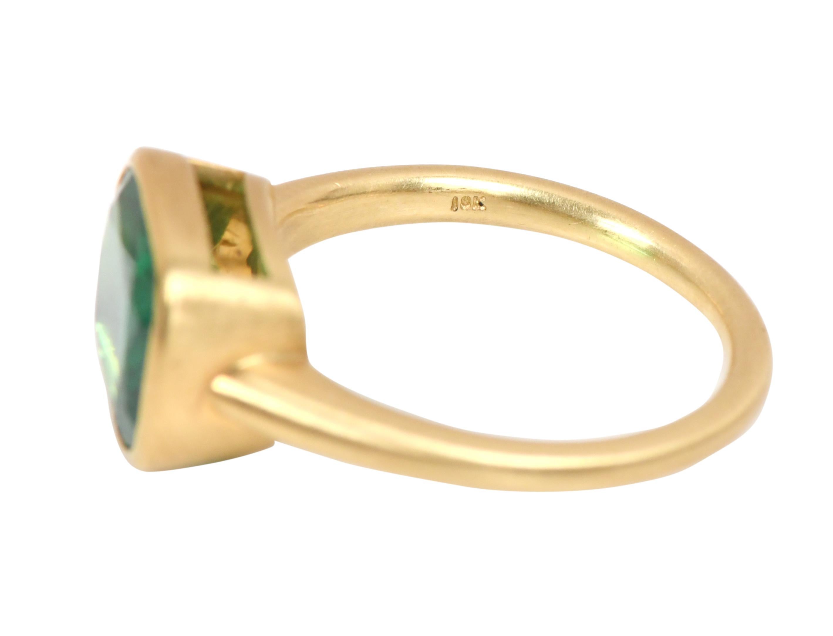 Cushion Cut 18 Karat Yellow Gold 3.20 Carat Cushion-Cut Natural Emerald Solitaire Ring For Sale