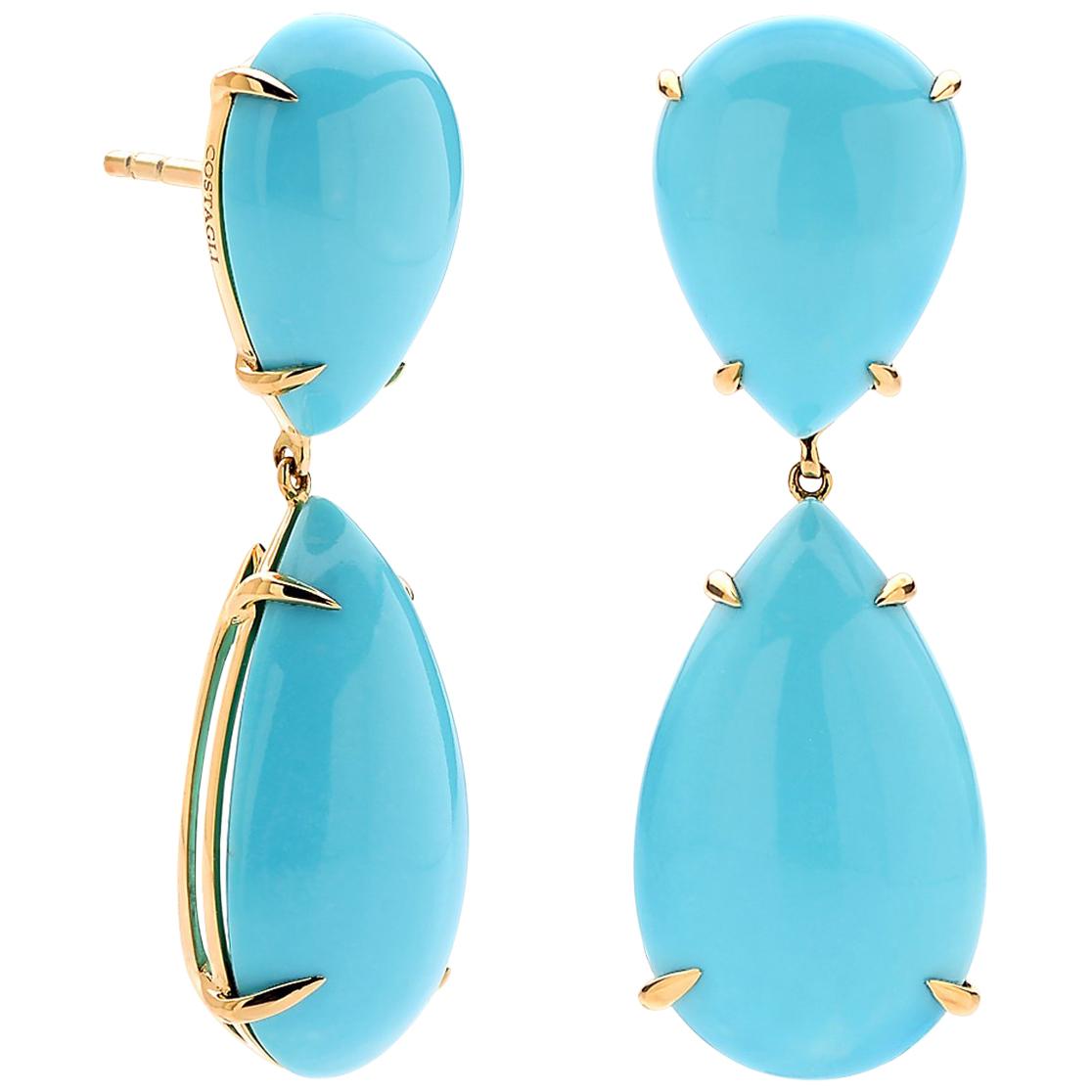 Paolo Costagli 18 Karat Yellow Gold Stabilized Sleeping Beauty Turquoise Earring