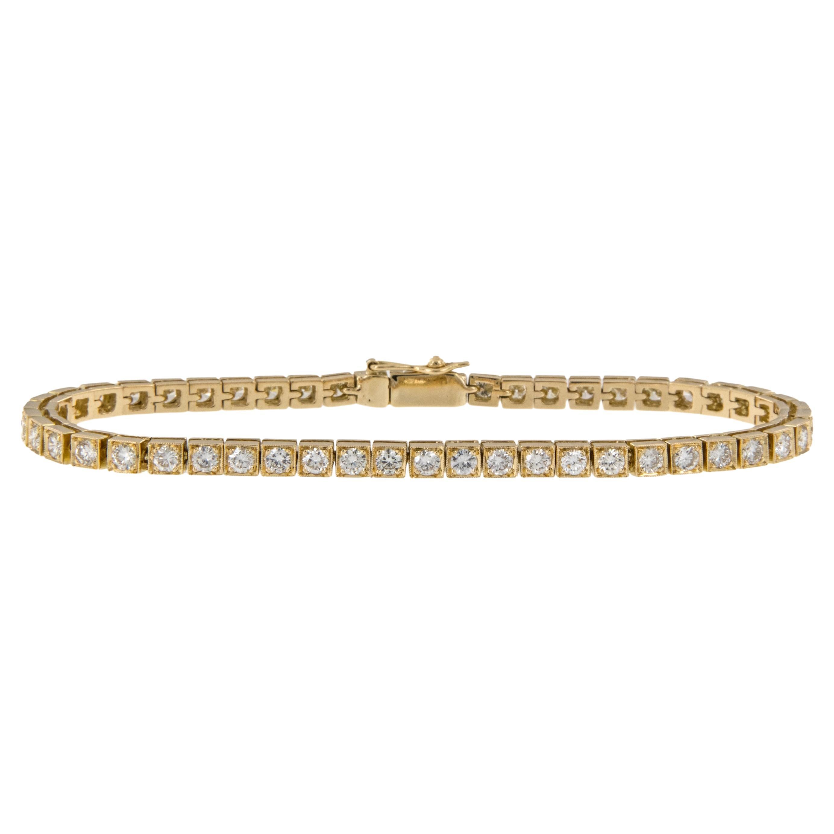 18 Karat Yellow Gold 3.50 Cttw Fine Diamond Line Tennis Bracelet