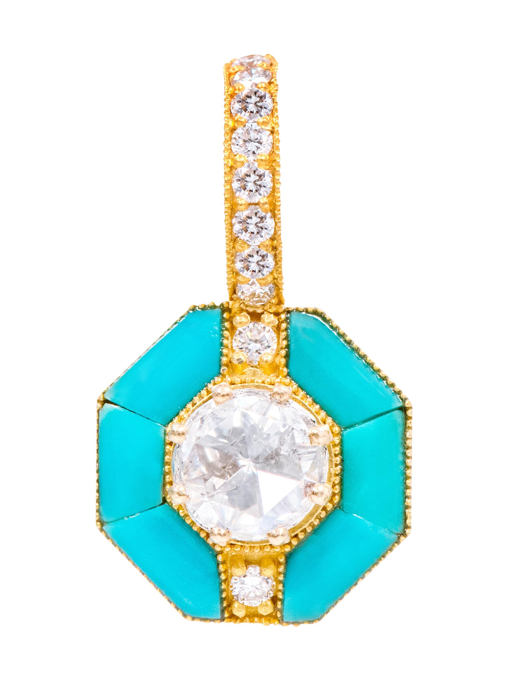 18 Karat Yellow Gold 3.55 Carat Solitaire Diamond and Turquoise Drop Earrings For Sale 1
