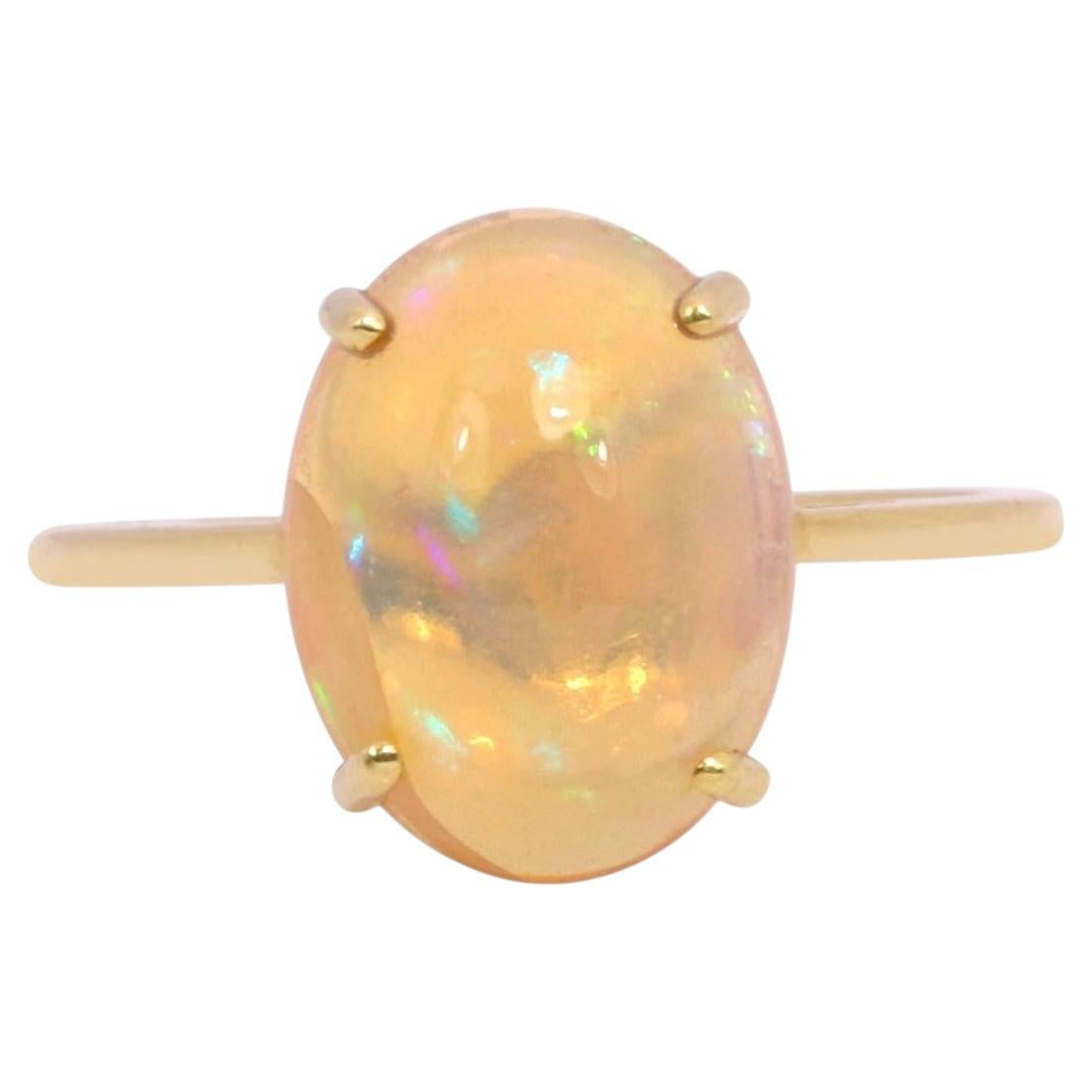 18 Karat Yellow Gold 3.71 Carat Opal Solitaire Ring