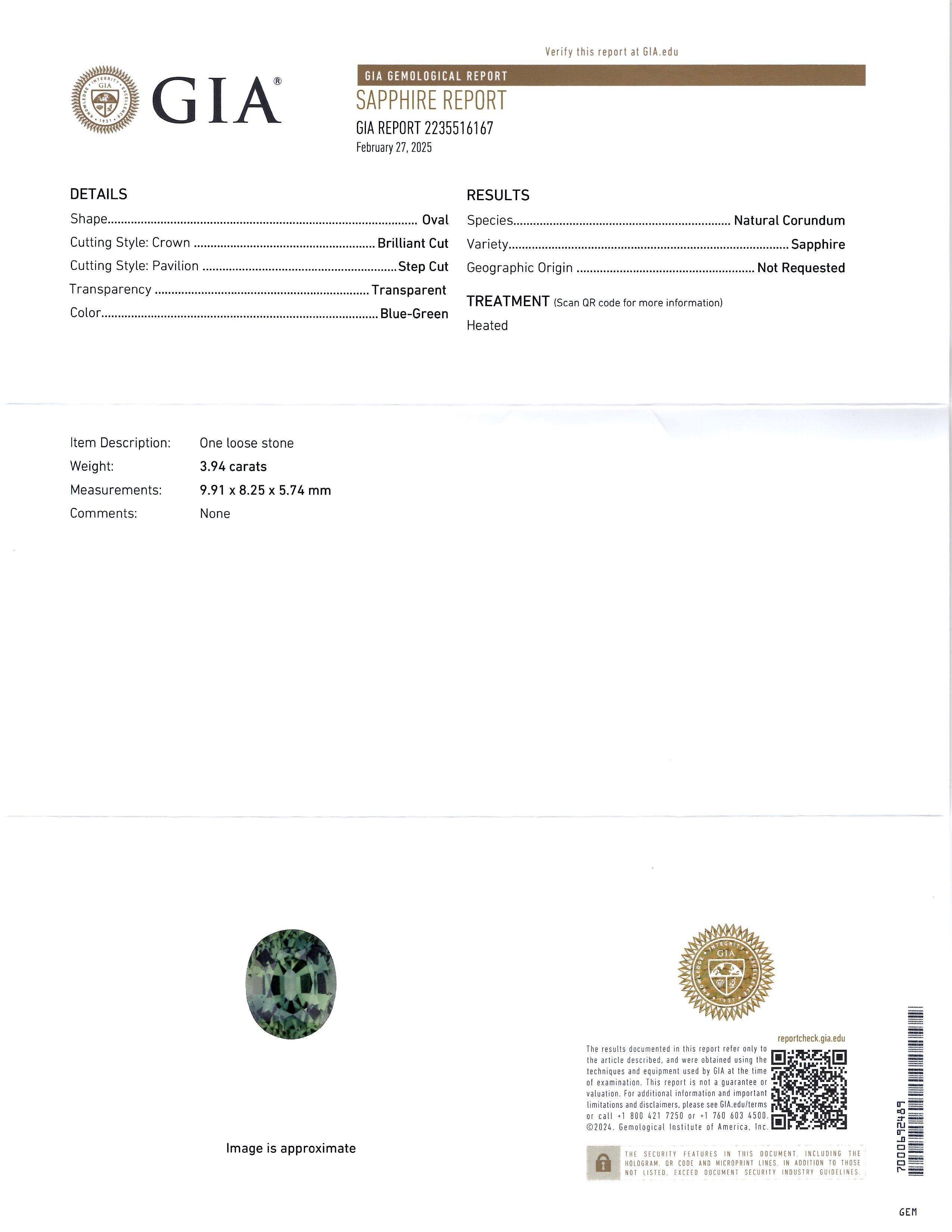 Bague en or jaune 18 carats 3,94 ct GIA saphir vert et 0,96 cttw diamant Neuf - En vente à Troy, MI