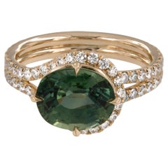 18 Karat Yellow Gold 3.94 Ct GIA Green Sapphire and 0.96 Cttw Diamond Ring