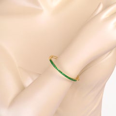 18 Karat Yellow Gold 3MM Square Channel-set Emerald Modern Bracelet