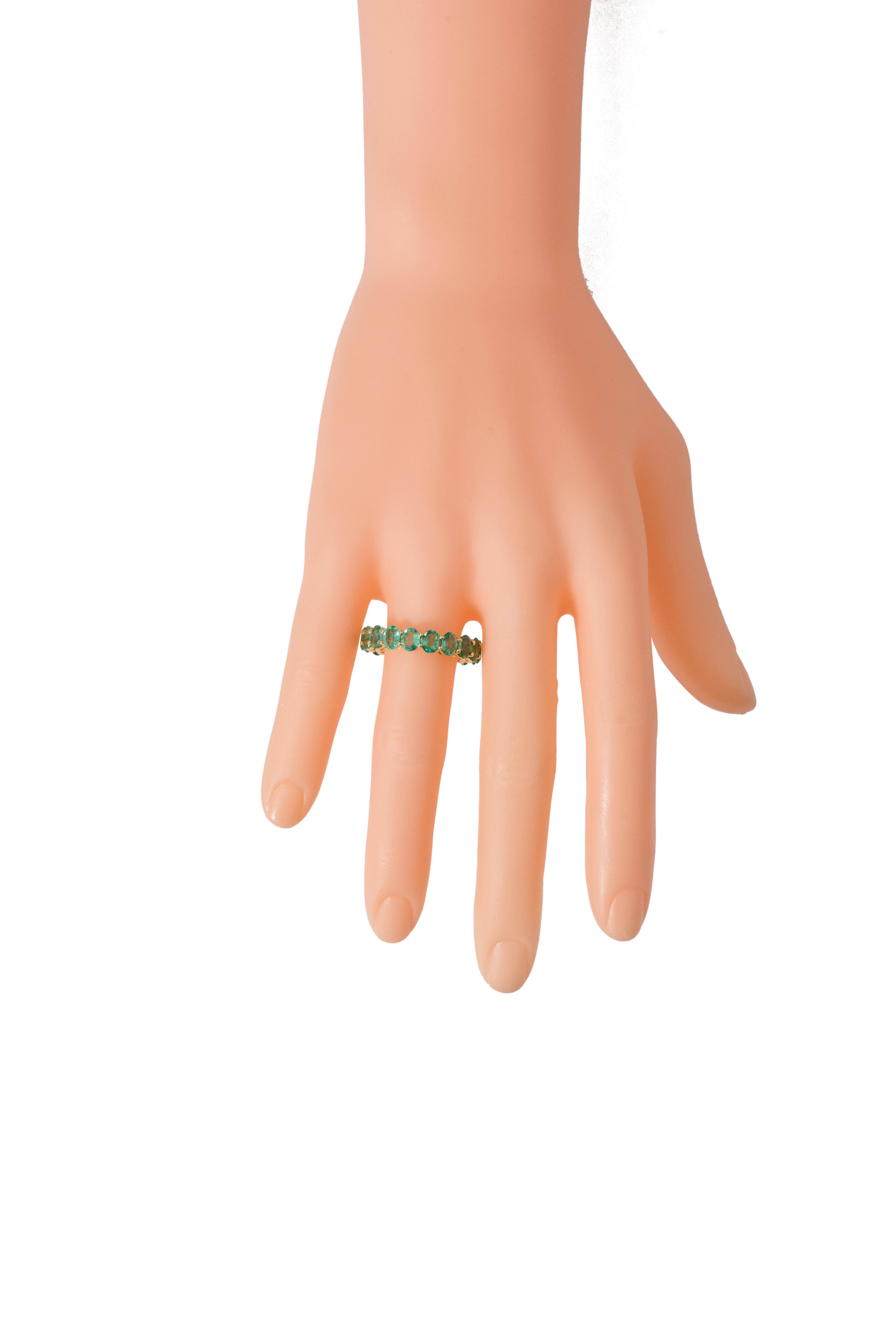 Oval Cut 18 Karat Yellow Gold 40 Pointers Oval-Cut Natural Emerald Eternity Band Ring For Sale