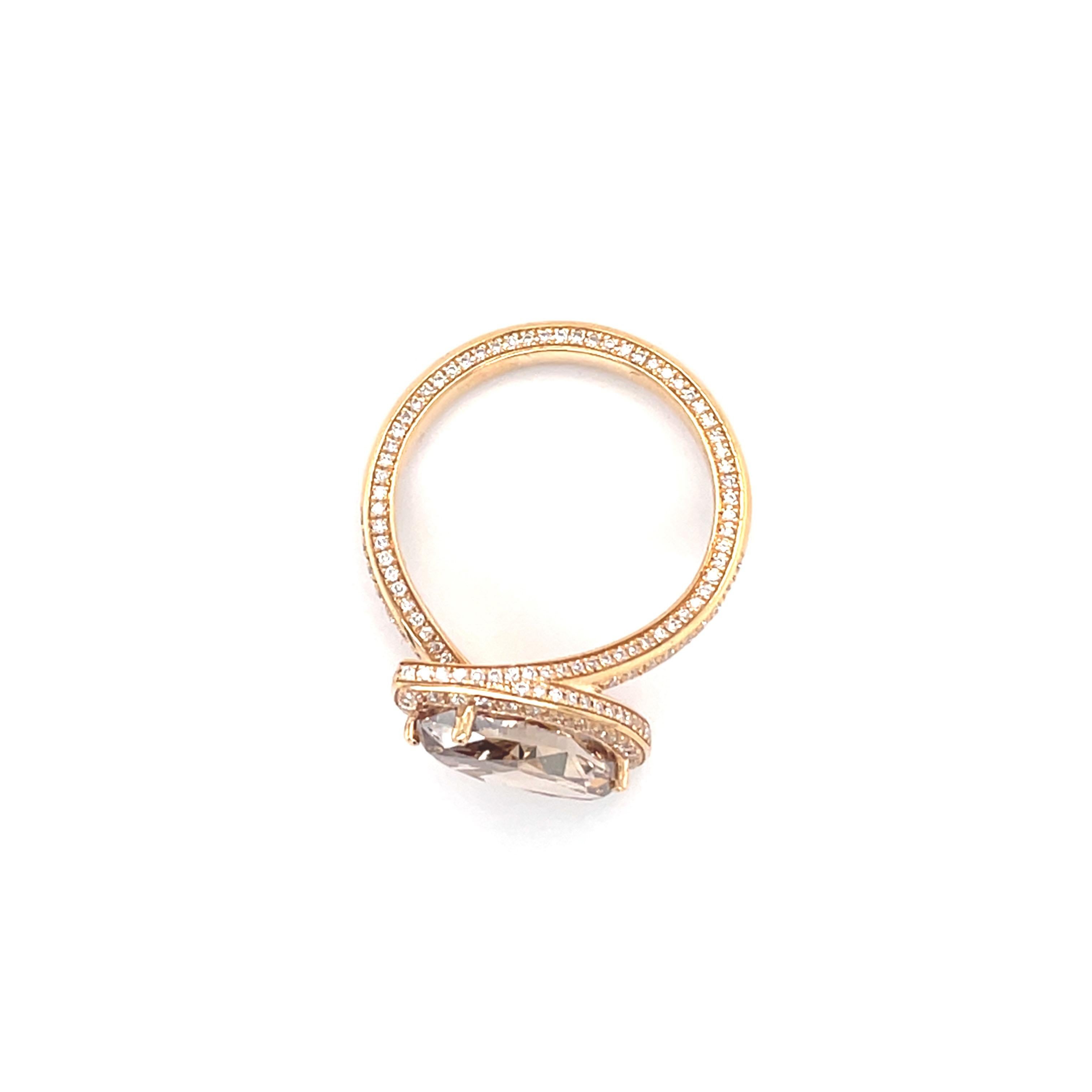 18 Karat Yellow Gold 4.15 Carat Brown Diamond Cocktail Ring For Sale 1