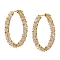 18 Karat Yellow Gold 4.25 Cttw Diamond Inside / Outside Hoop Earrings