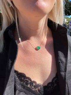 18 Karat Yellow Gold 4.34 Carat Emerald Heart Shaped Necklace