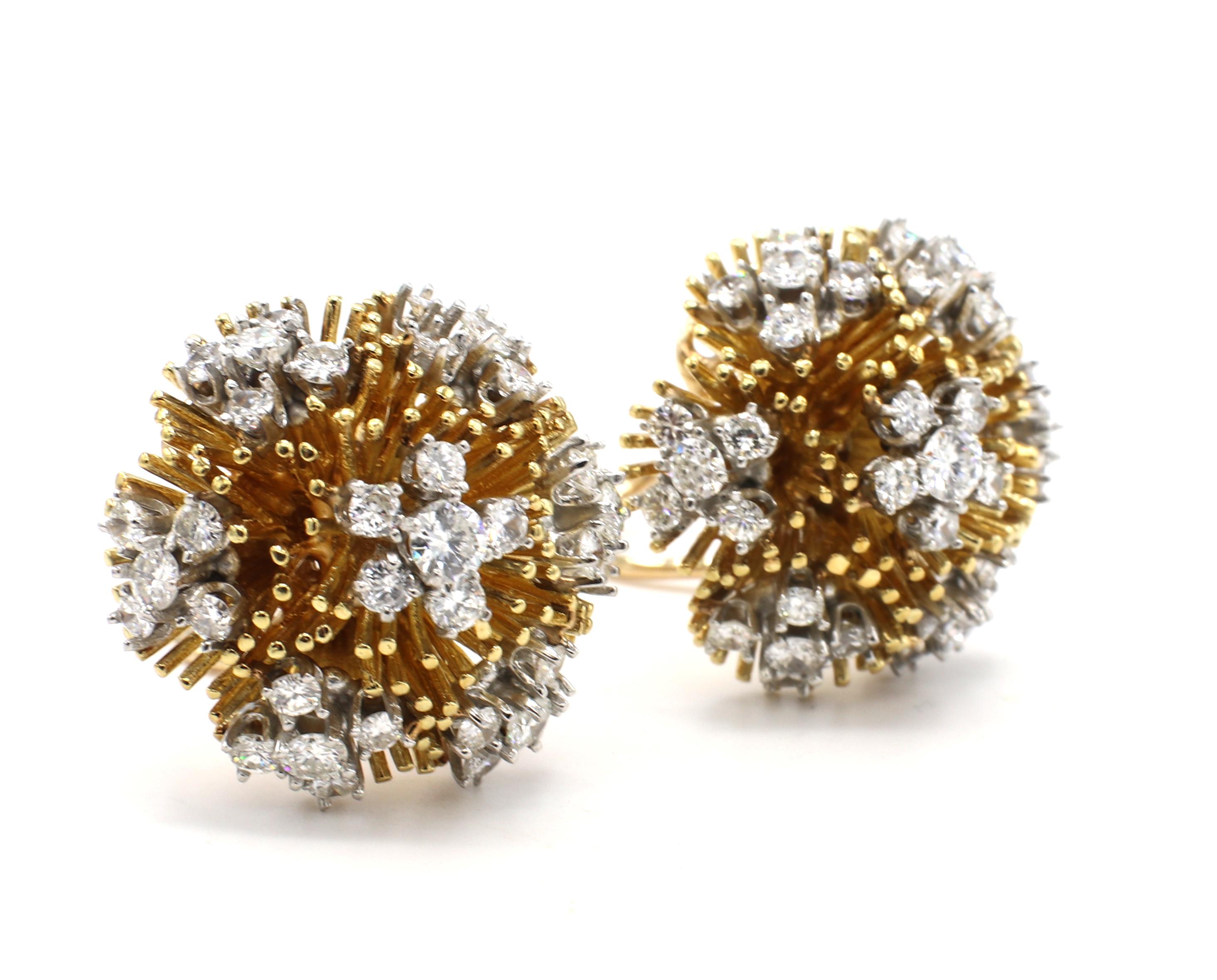 18 Karat Yellow Gold 4.50 Carat Diamond Dome Cluster Earrings 
Metal: 18k yellow gold
Weight: 32.39 grams
Diamonds: Approx. 4.50 CTW G-H VS round diamonds
Diameter: 25mm
Backs: Lever backs (no post) 

