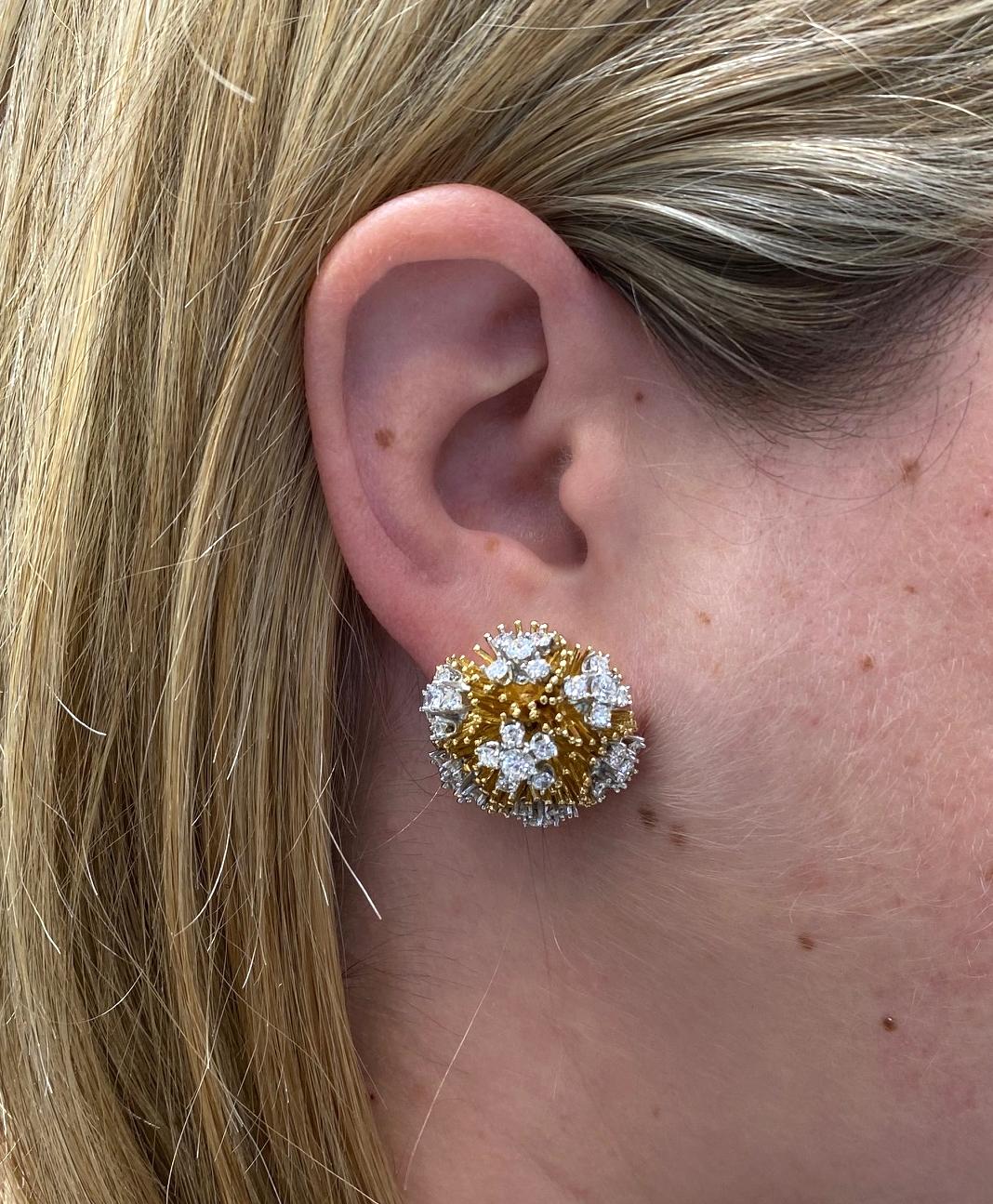 18 Karat Yellow Gold 4.50 Carat Diamond Dome Cluster Earrings In Excellent Condition In  Baltimore, MD